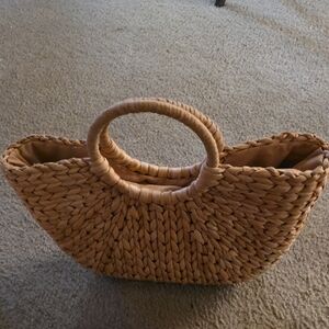 Woven Straw Tote Bag - Natural Tan